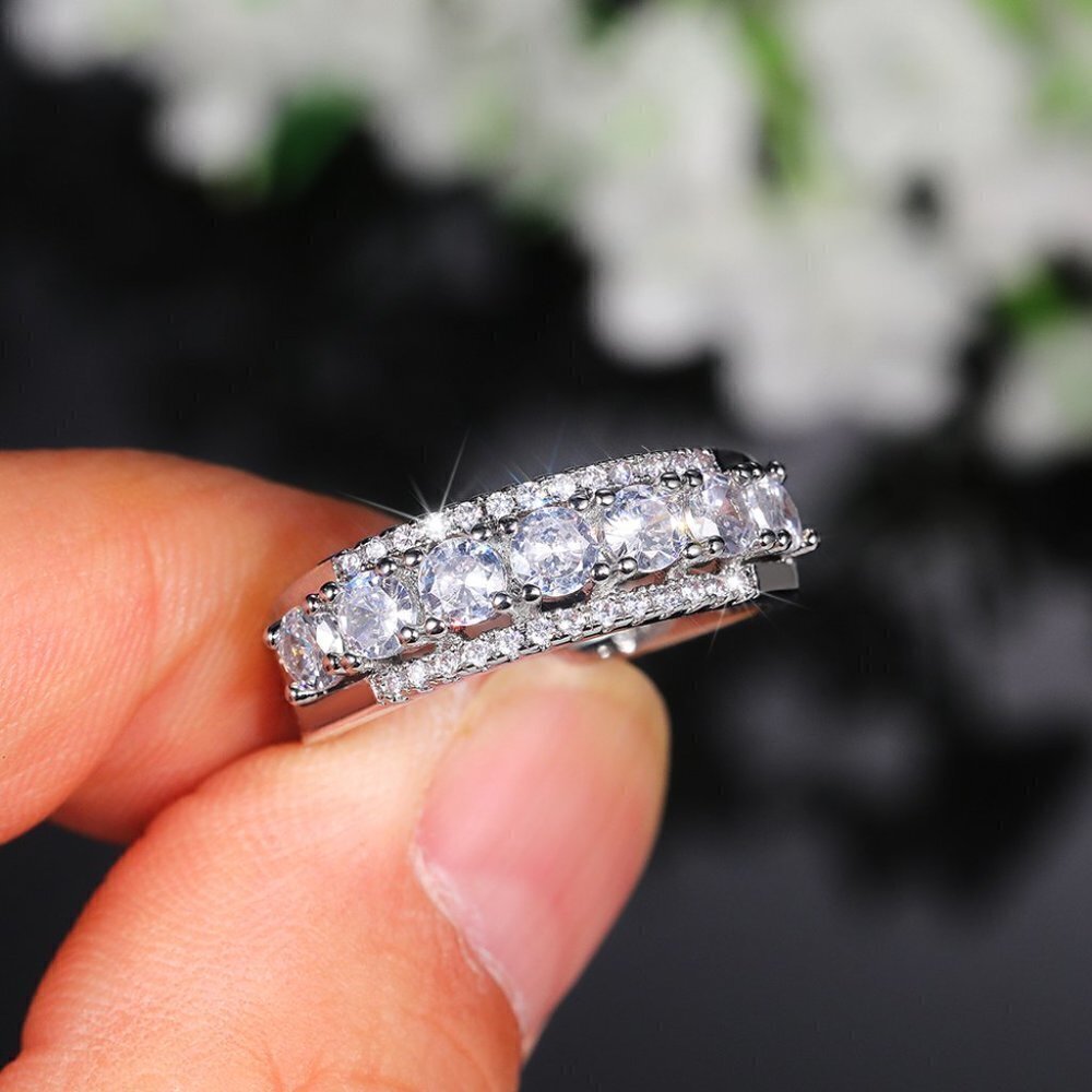 ✨Eternity Anillos Shiny Round CZ Trendy 925 Silver Plated Fashion Ring,U… - Picture 4 of 6